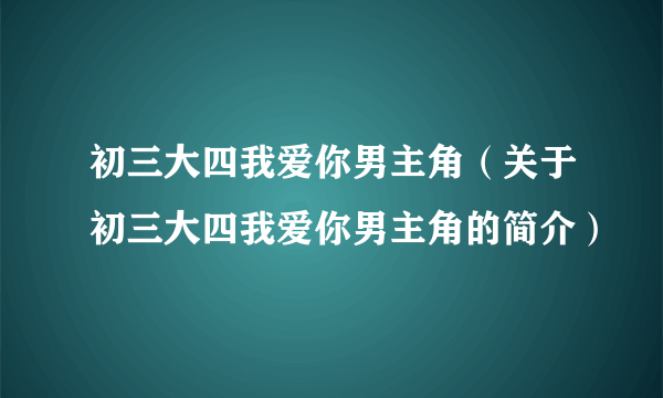 初三大四我爱你男主角（关于初三大四我爱你男主角的简介）