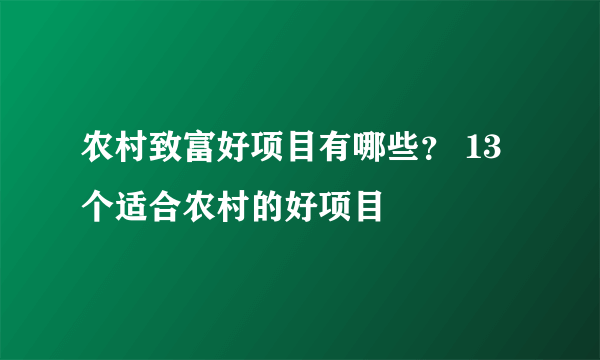 农村致富好项目有哪些？ 13个适合农村的好项目