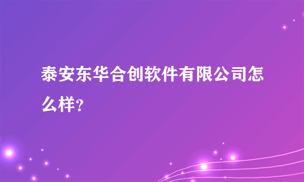 泰安东华合创软件有限公司怎么样？