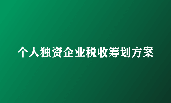 个人独资企业税收筹划方案