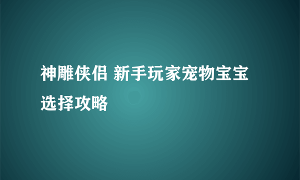 神雕侠侣 新手玩家宠物宝宝选择攻略