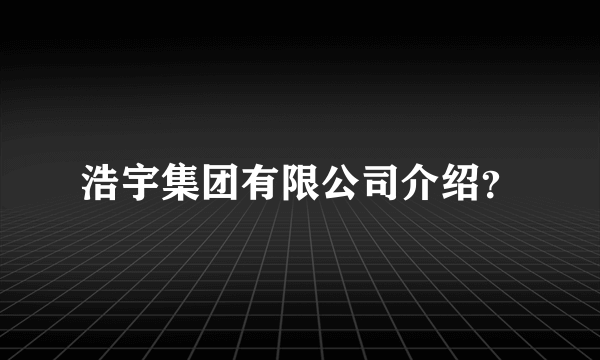 浩宇集团有限公司介绍？