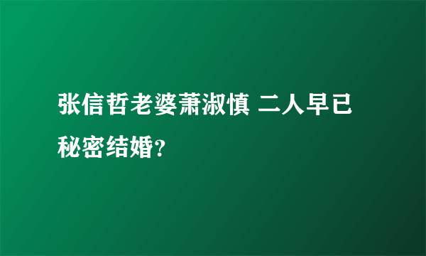 张信哲老婆萧淑慎 二人早已秘密结婚？