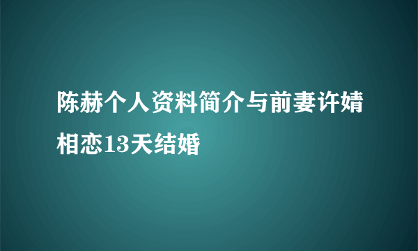 陈赫个人资料简介与前妻许婧相恋13天结婚