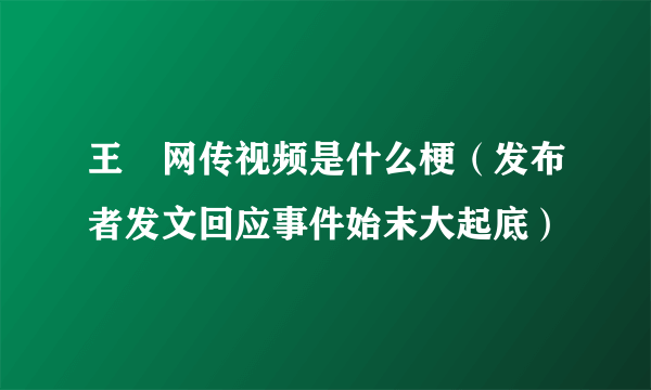 王喆网传视频是什么梗（发布者发文回应事件始末大起底）