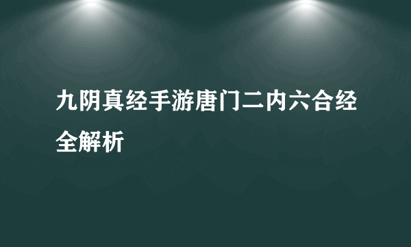 九阴真经手游唐门二内六合经全解析