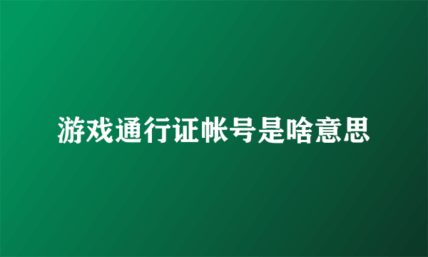 游戏通行证帐号是啥意思