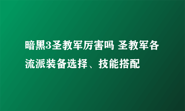 暗黑3圣教军厉害吗 圣教军各流派装备选择、技能搭配