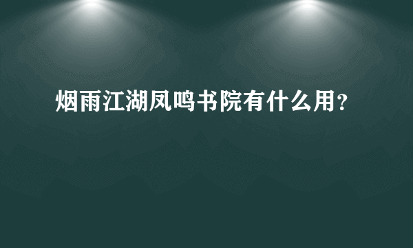 烟雨江湖凤鸣书院有什么用？