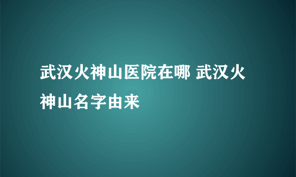 武汉火神山医院在哪 武汉火神山名字由来