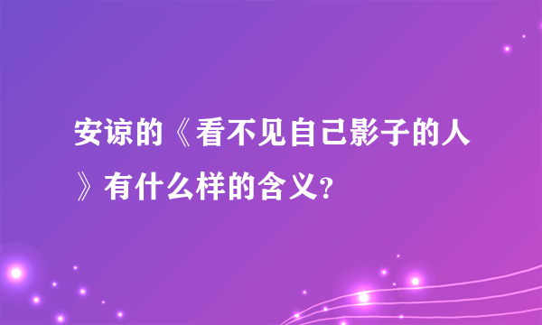 安谅的《看不见自己影子的人》有什么样的含义？