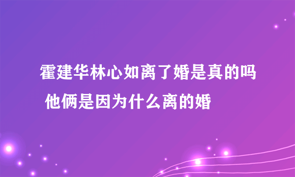 霍建华林心如离了婚是真的吗 他俩是因为什么离的婚