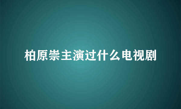 柏原崇主演过什么电视剧