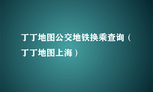 丁丁地图公交地铁换乘查询（丁丁地图上海）