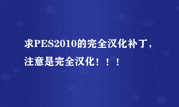 求PES2010的完全汉化补丁，注意是完全汉化！！！