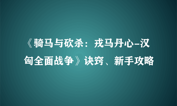 《骑马与砍杀：戎马丹心-汉匈全面战争》诀窍、新手攻略