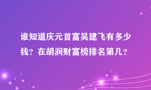 谁知道庆元首富吴建飞有多少钱？在胡润财富榜排名第几？