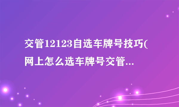 交管12123自选车牌号技巧(网上怎么选车牌号交管12123)