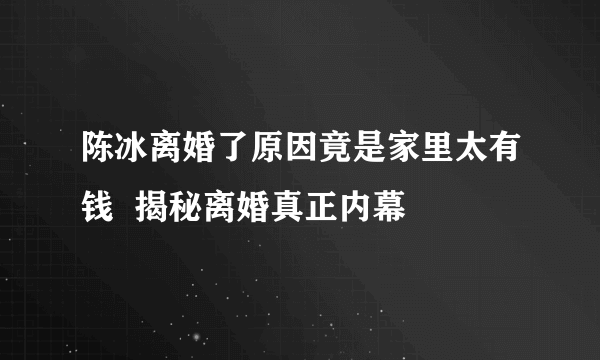 陈冰离婚了原因竟是家里太有钱  揭秘离婚真正内幕