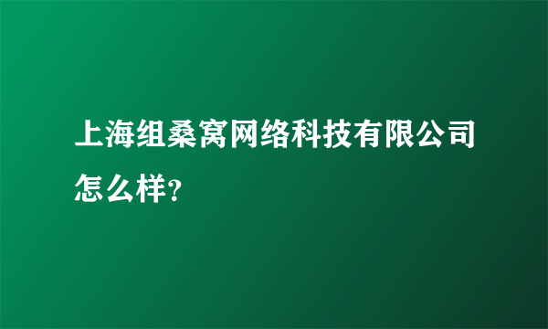 上海组桑窝网络科技有限公司怎么样？