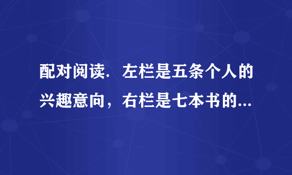 配对阅读．左栏是五条个人的兴趣意向，右栏是七本书的介绍．请为这五个人选择相对应的 广告，并将答题卡上对应的选项涂黑．