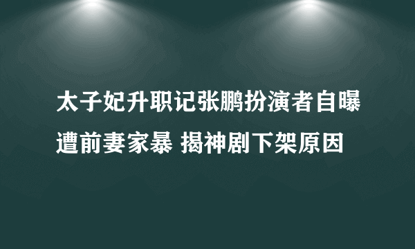 太子妃升职记张鹏扮演者自曝遭前妻家暴 揭神剧下架原因