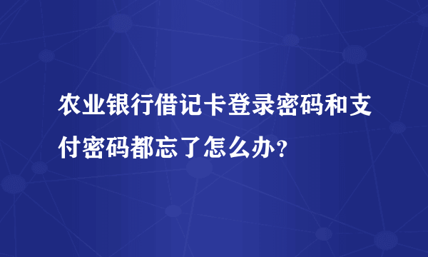 农业银行借记卡登录密码和支付密码都忘了怎么办？