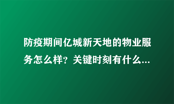 防疫期间亿城新天地的物业服务怎么样？关键时刻有什么行动吗？