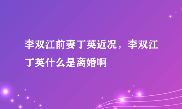 李双江前妻丁英近况，李双江丁英什么是离婚啊