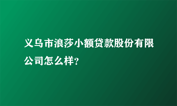 义乌市浪莎小额贷款股份有限公司怎么样？