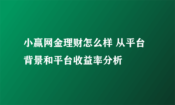 小赢网金理财怎么样 从平台背景和平台收益率分析