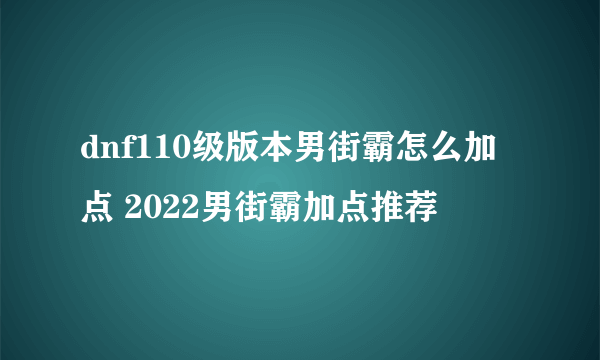 dnf110级版本男街霸怎么加点 2022男街霸加点推荐