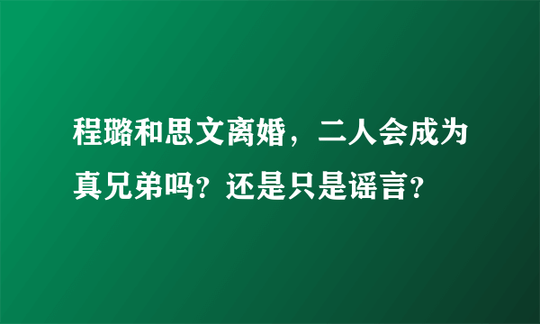 程璐和思文离婚，二人会成为真兄弟吗？还是只是谣言？