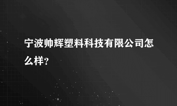 宁波帅辉塑料科技有限公司怎么样？