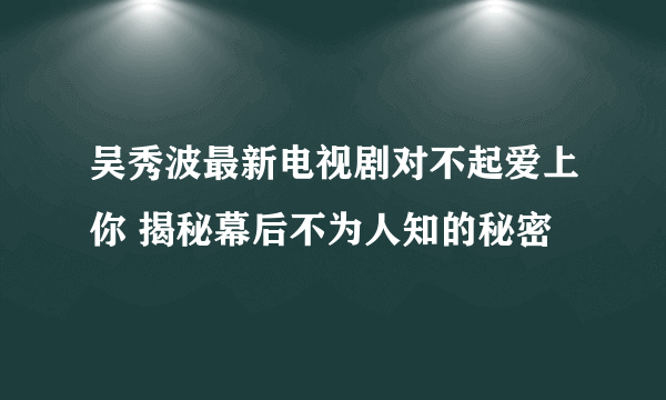 吴秀波最新电视剧对不起爱上你 揭秘幕后不为人知的秘密